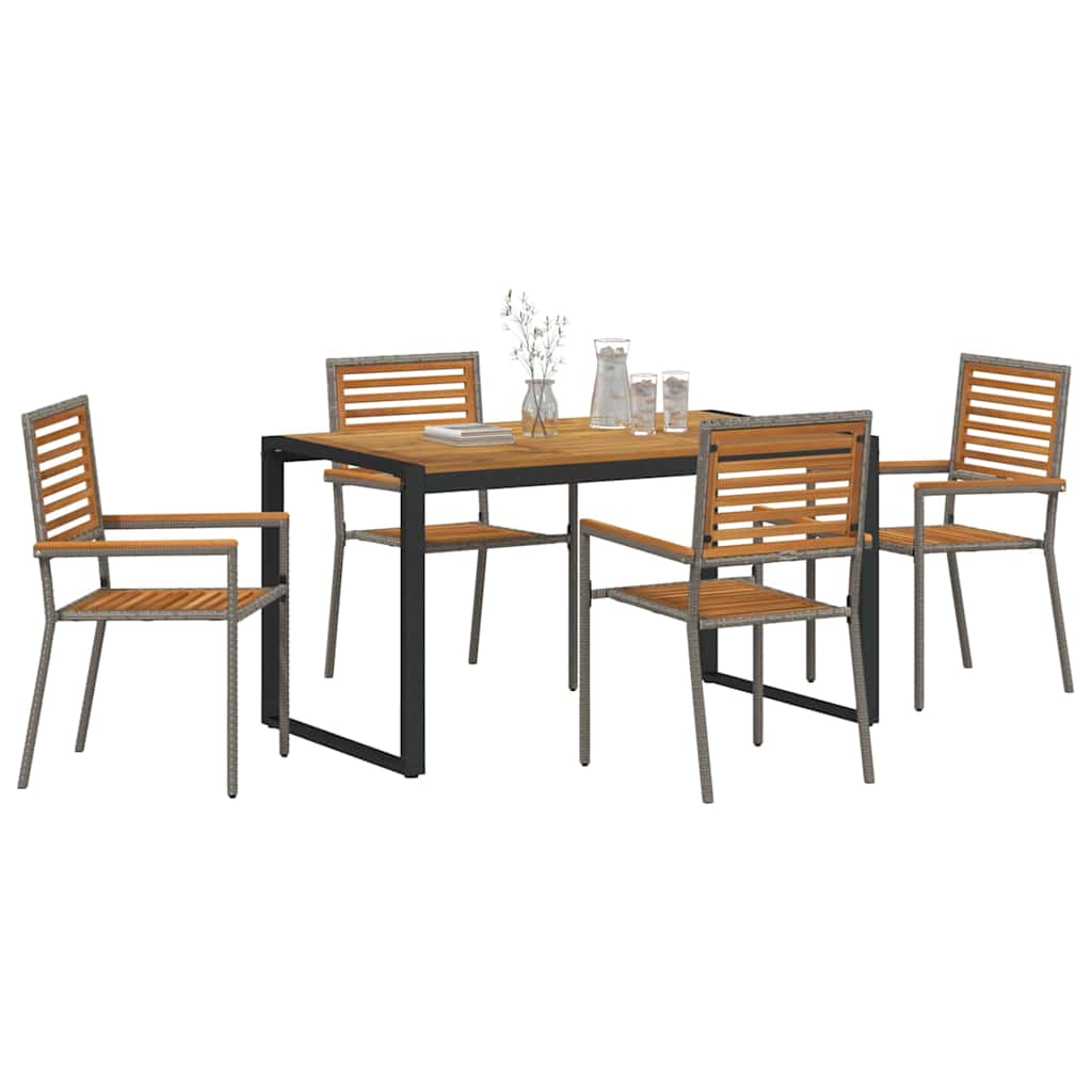 Set da Pranzo per Giardino 5 pz Grigio e Marrone polyrattan