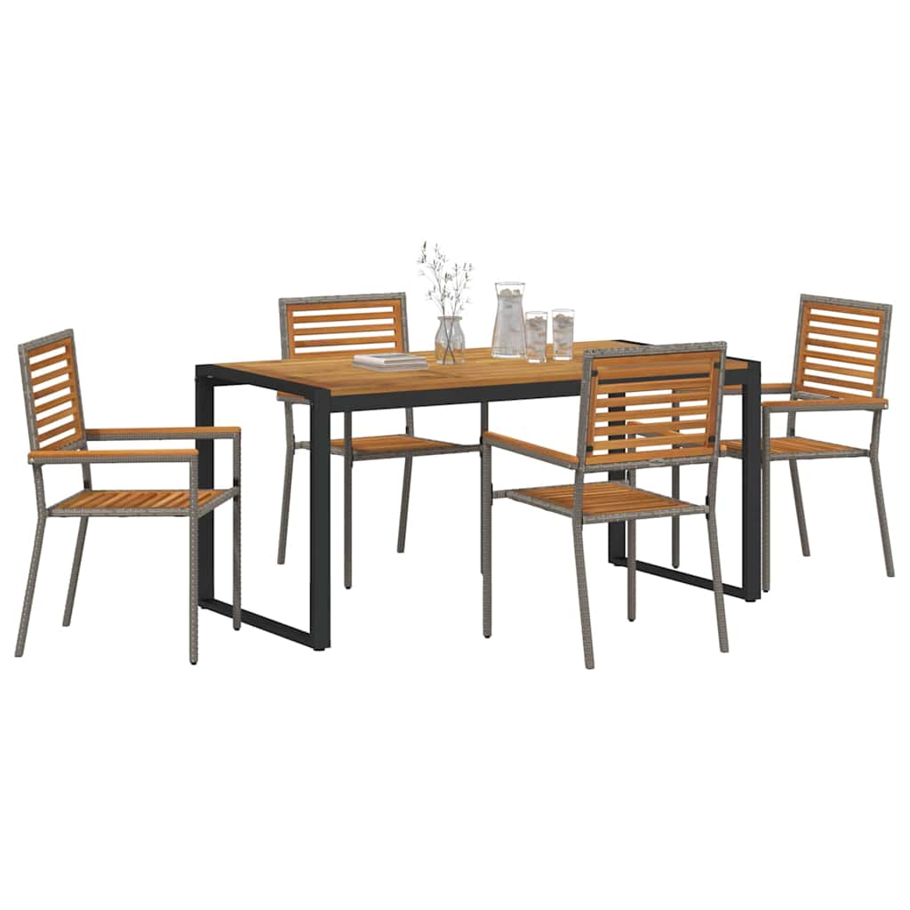Set da Pranzo per Giardino 5 pz Grigio e Marrone polyrattan