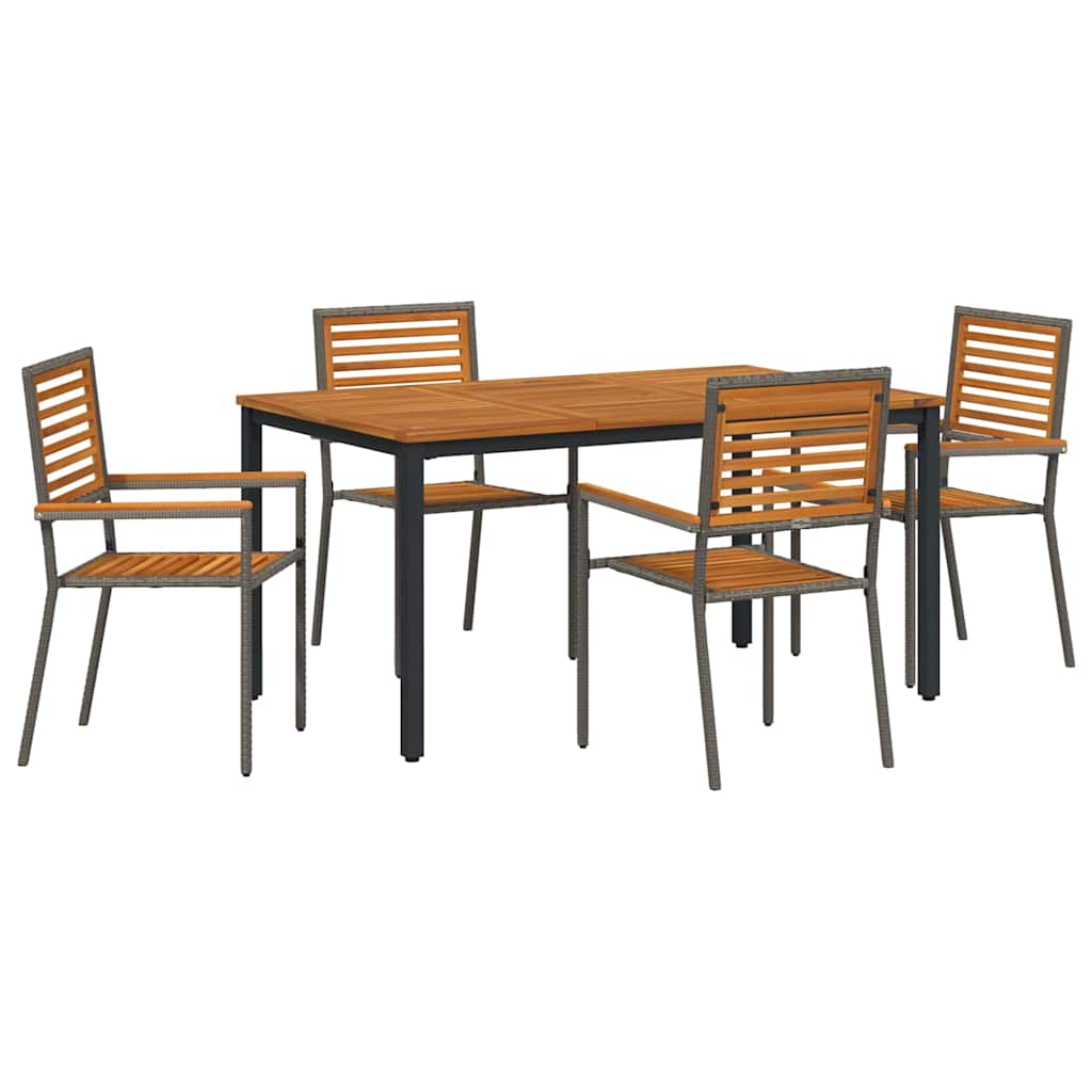 Set da Pranzo per Giardino 5 pz Grigio e Marrone polyrattan