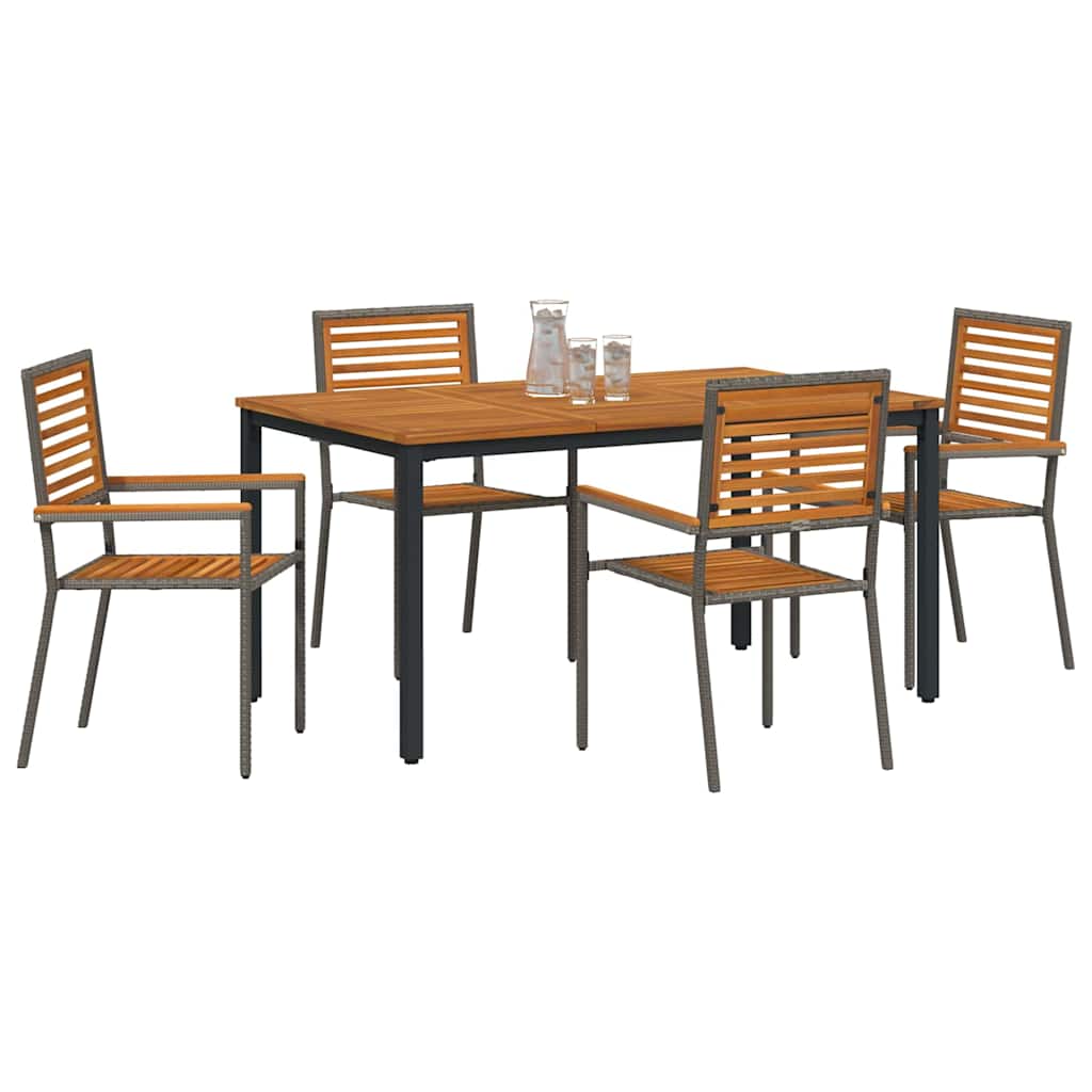 Set da Pranzo per Giardino 5 pz Grigio e Marrone polyrattan