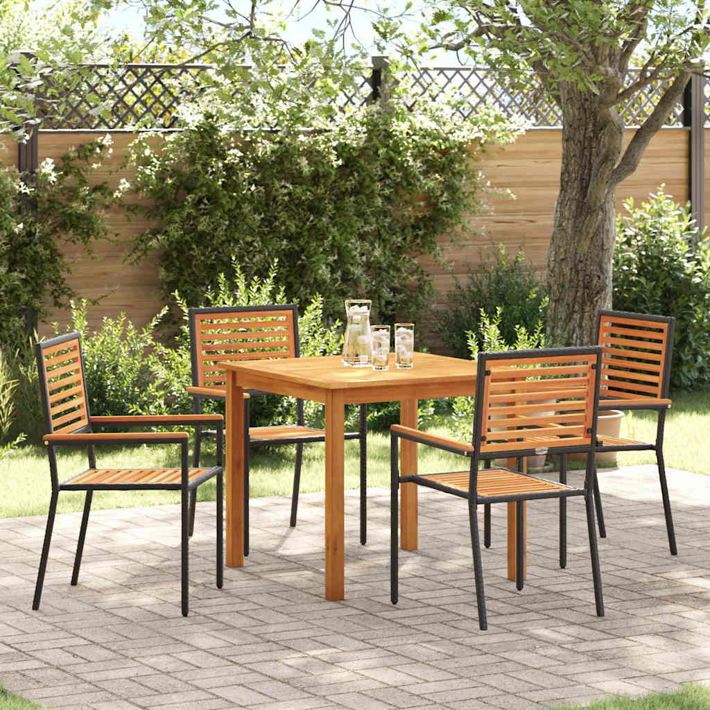Set da Pranzo per Giardino 5 pz Nero Legno di Acacia Massello