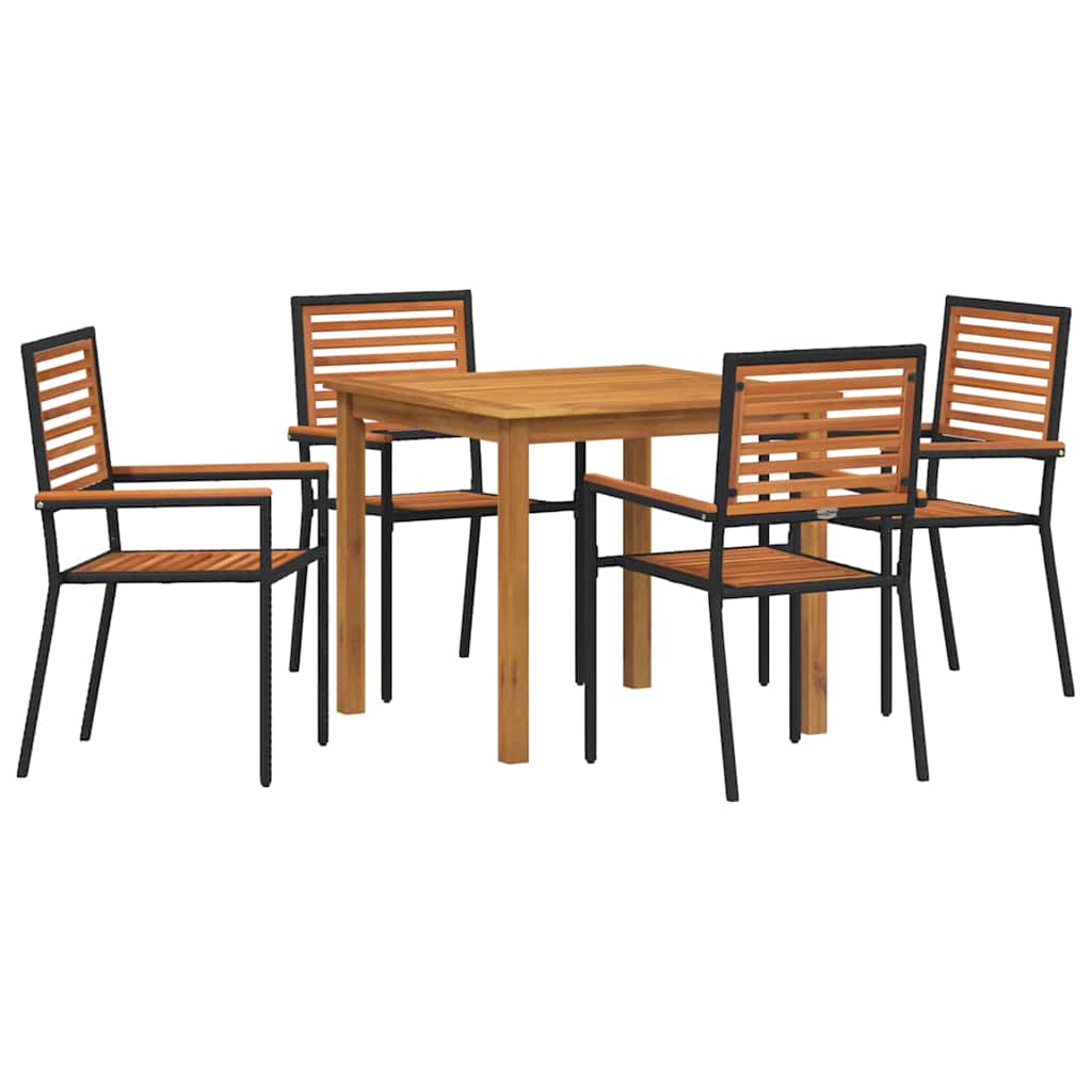 Set da Pranzo per Giardino 5 pz Nero Legno di Acacia Massello