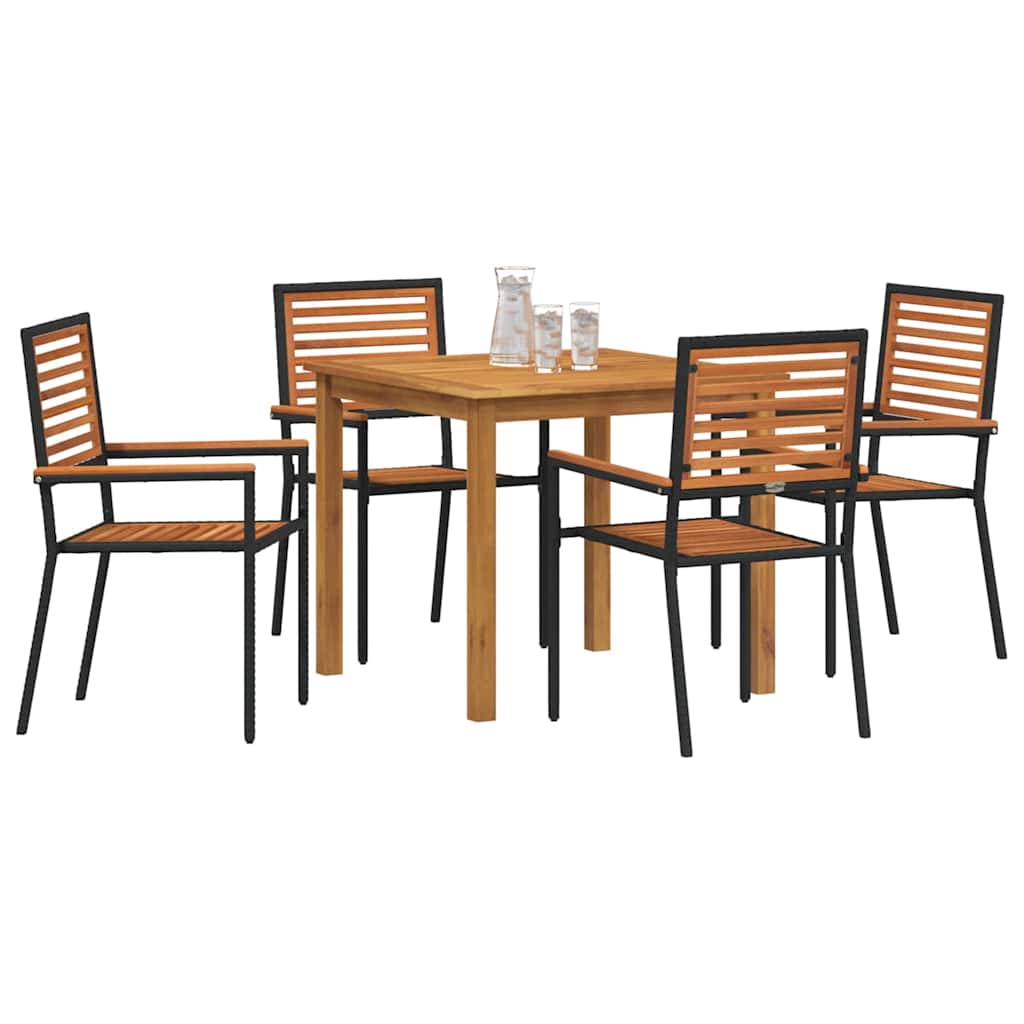 Set da Pranzo per Giardino 5 pz Nero Legno di Acacia Massello