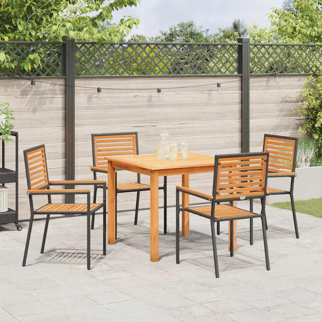 Set da Pranzo per Giardino 5 pz Nero Legno di Acacia Massello