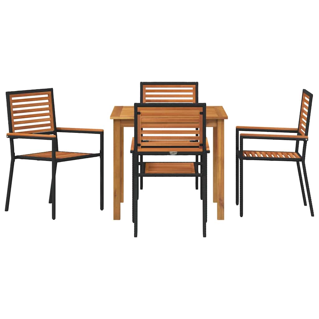 Set da Pranzo per Giardino 5 pz Nero Legno di Acacia Massello