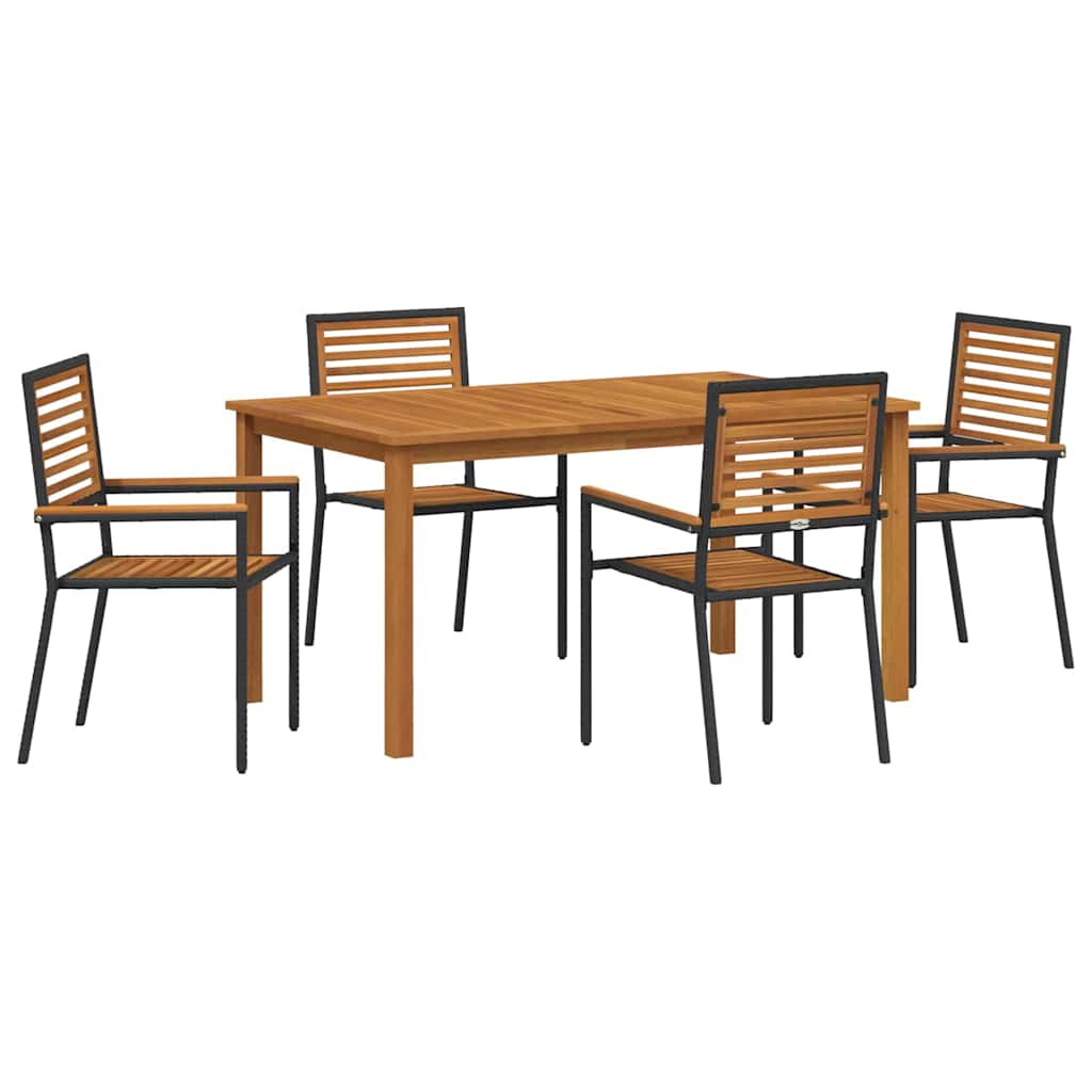 Set da Pranzo per Giardino 5 pz Nero Legno di Acacia Massello