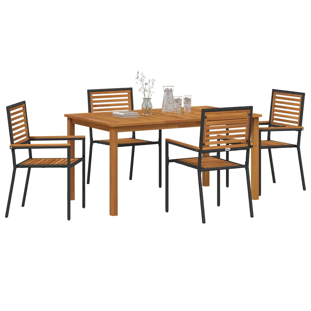 Set da Pranzo per Giardino 5 pz Nero Legno di Acacia Massello