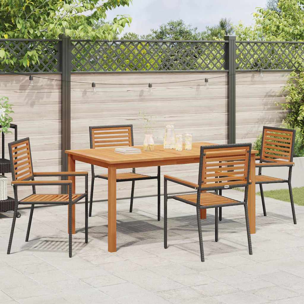 Set da Pranzo per Giardino 5 pz Nero Legno di Acacia Massello