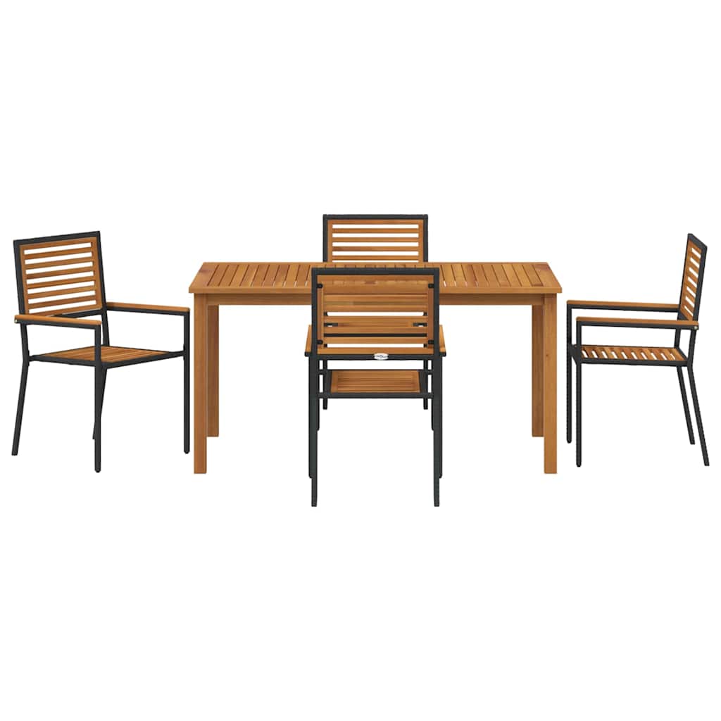Set da Pranzo per Giardino 5 pz Nero Legno di Acacia Massello
