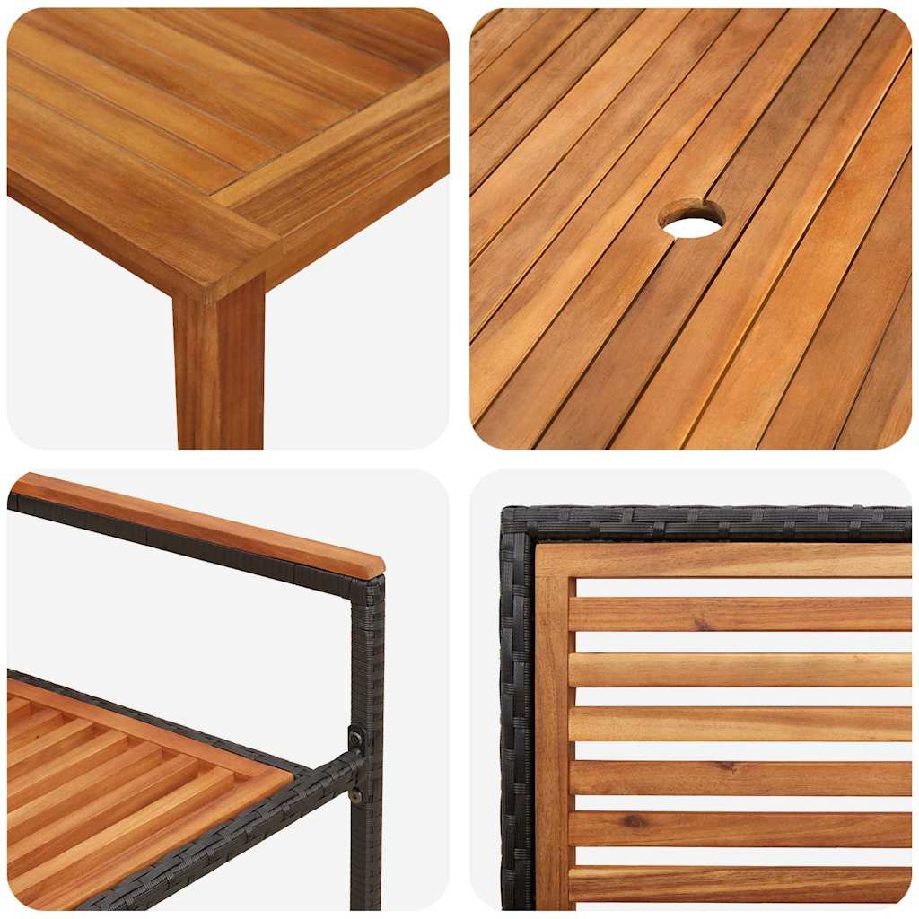 Set da Pranzo per Giardino 5 pz Nero Legno di Acacia Massello