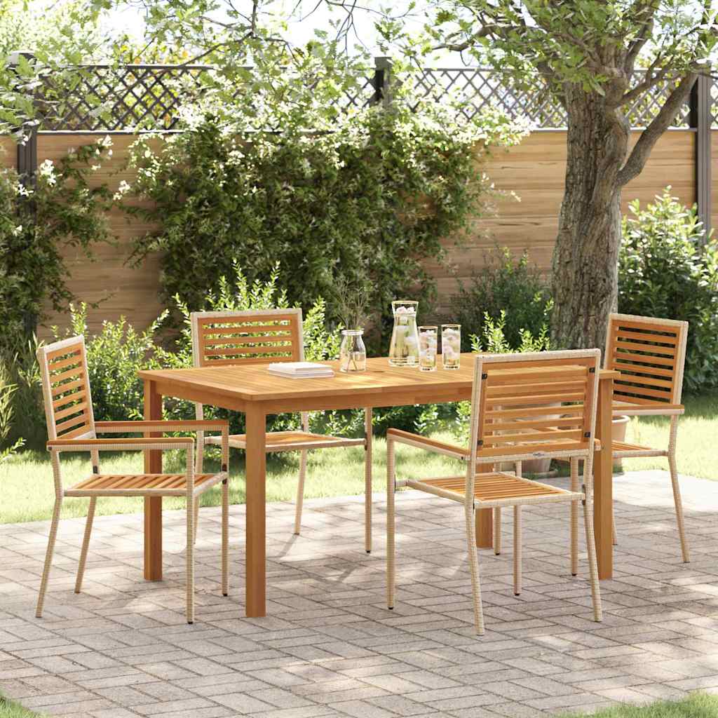 Set da Pranzo per Giardino 5 pz Beige Legno di Acacia Massello