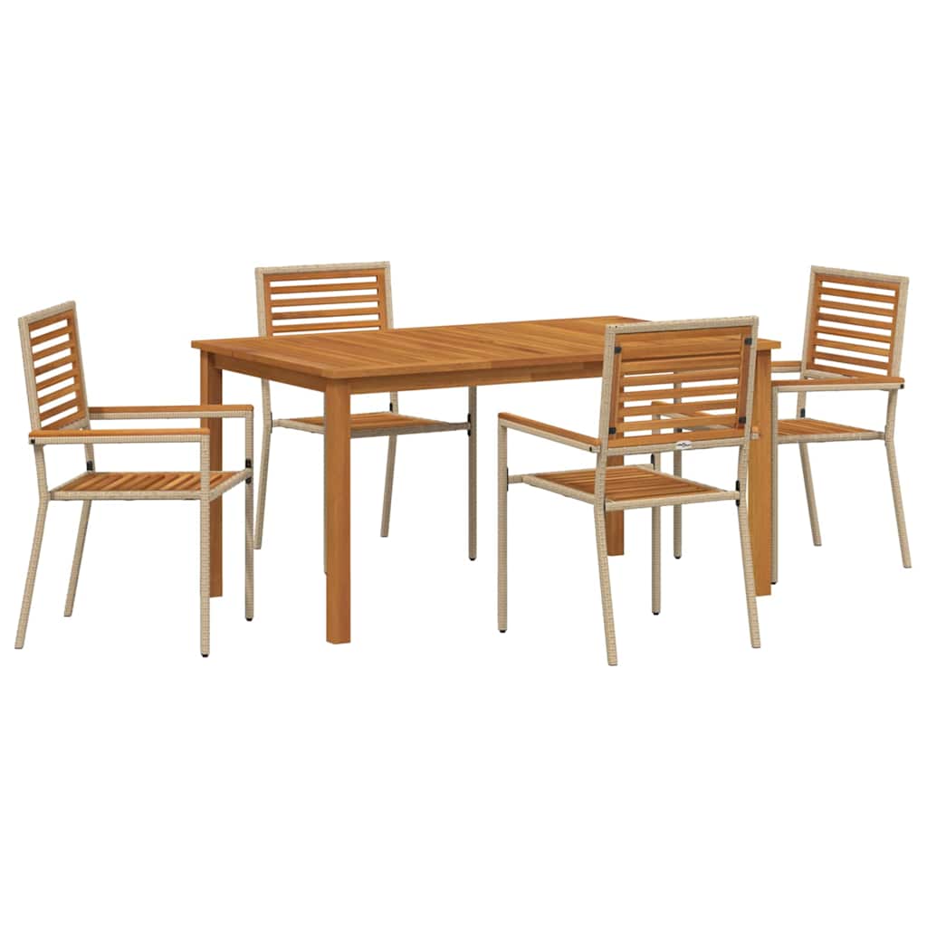 Set da Pranzo per Giardino 5 pz Beige Legno di Acacia Massello