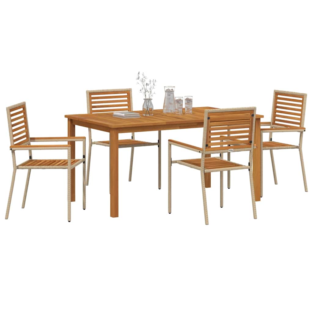 Set da Pranzo per Giardino 5 pz Beige Legno di Acacia Massello