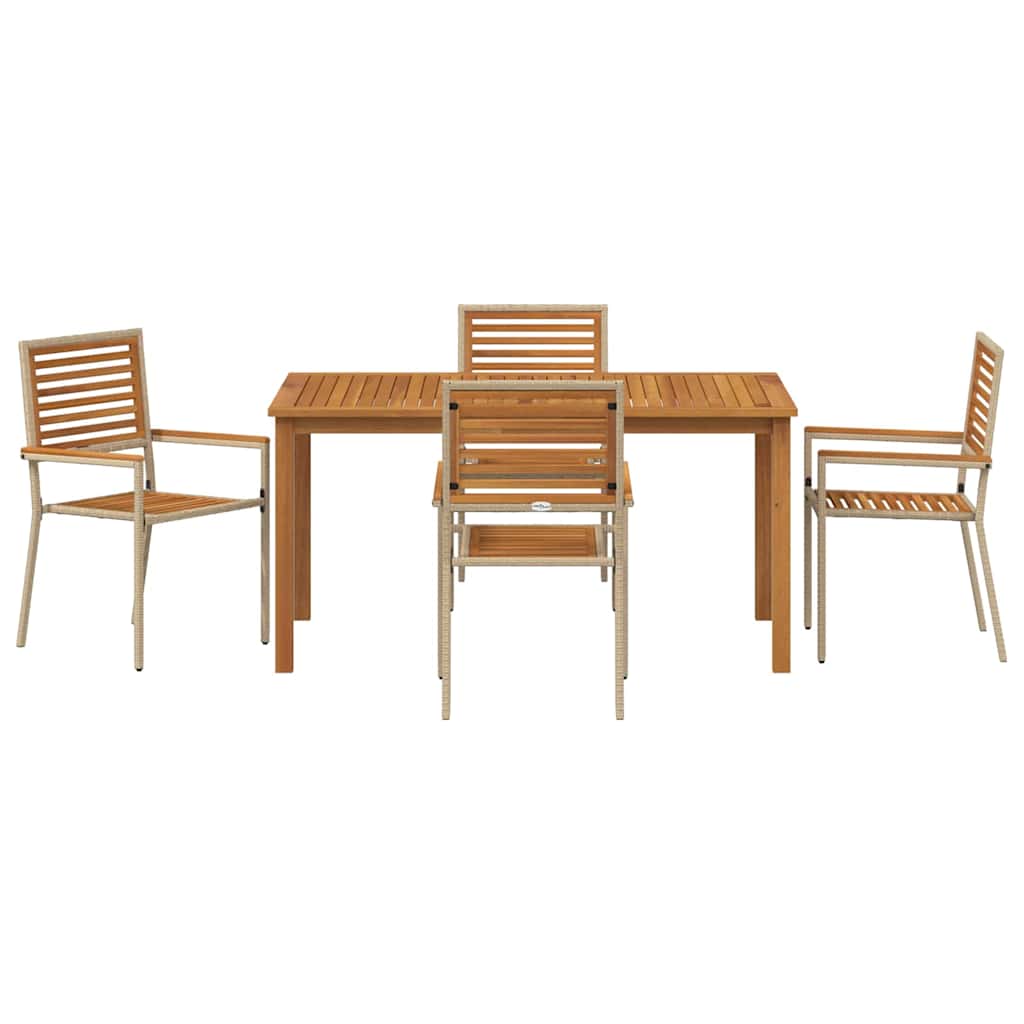 Set da Pranzo per Giardino 5 pz Beige Legno di Acacia Massello
