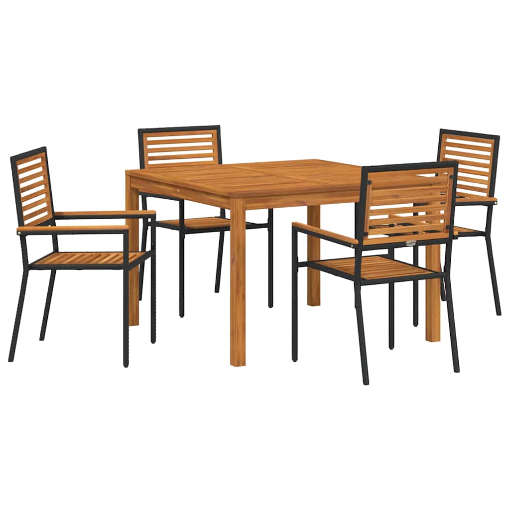 Set da Pranzo per Giardino 5 pz Nero Legno di Acacia Massello