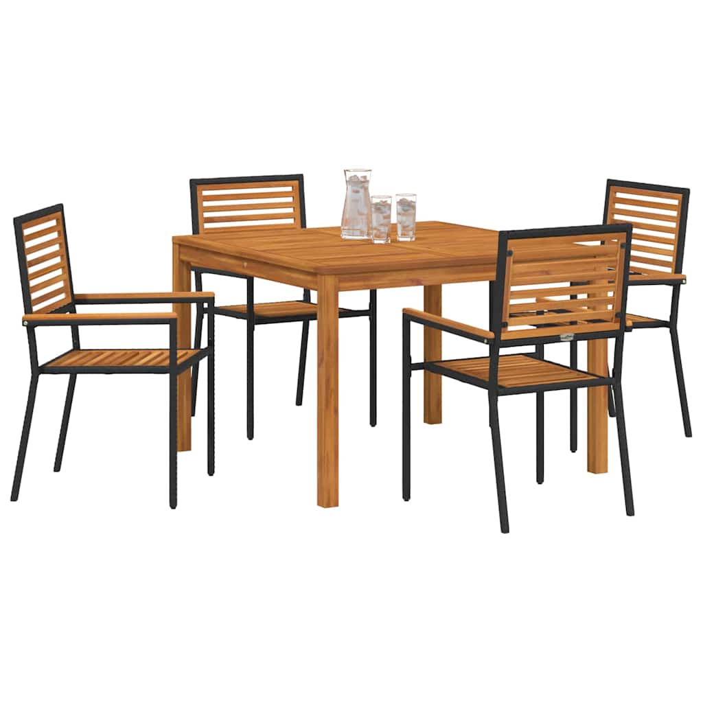 Set da Pranzo per Giardino 5 pz Nero Legno di Acacia Massello