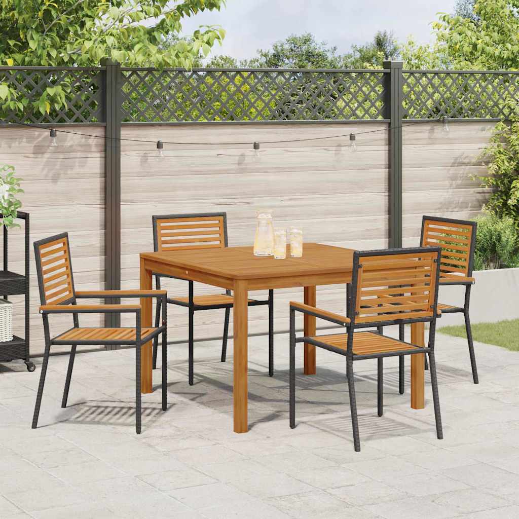 Set da Pranzo per Giardino 5 pz Nero Legno di Acacia Massello