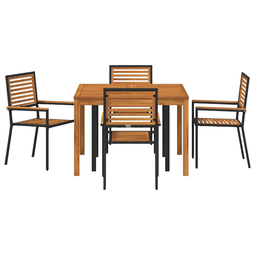 Set da Pranzo per Giardino 5 pz Nero Legno di Acacia Massello