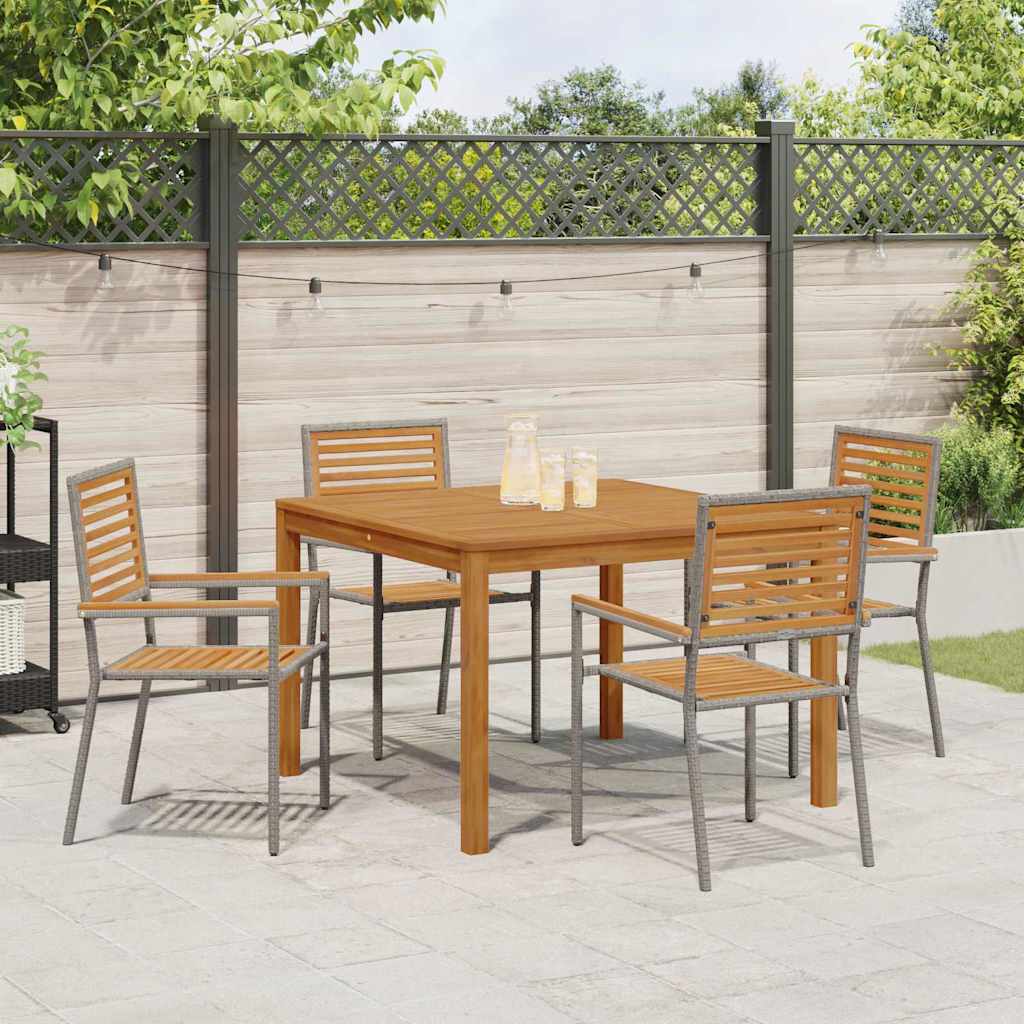 Set da Pranzo per Giardino 5 pz Grigio Legno di Acacia Massello