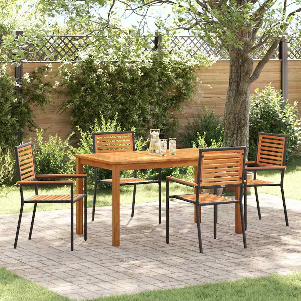 Set da Pranzo per Giardino 5 pz Nero Legno di Acacia Massello
