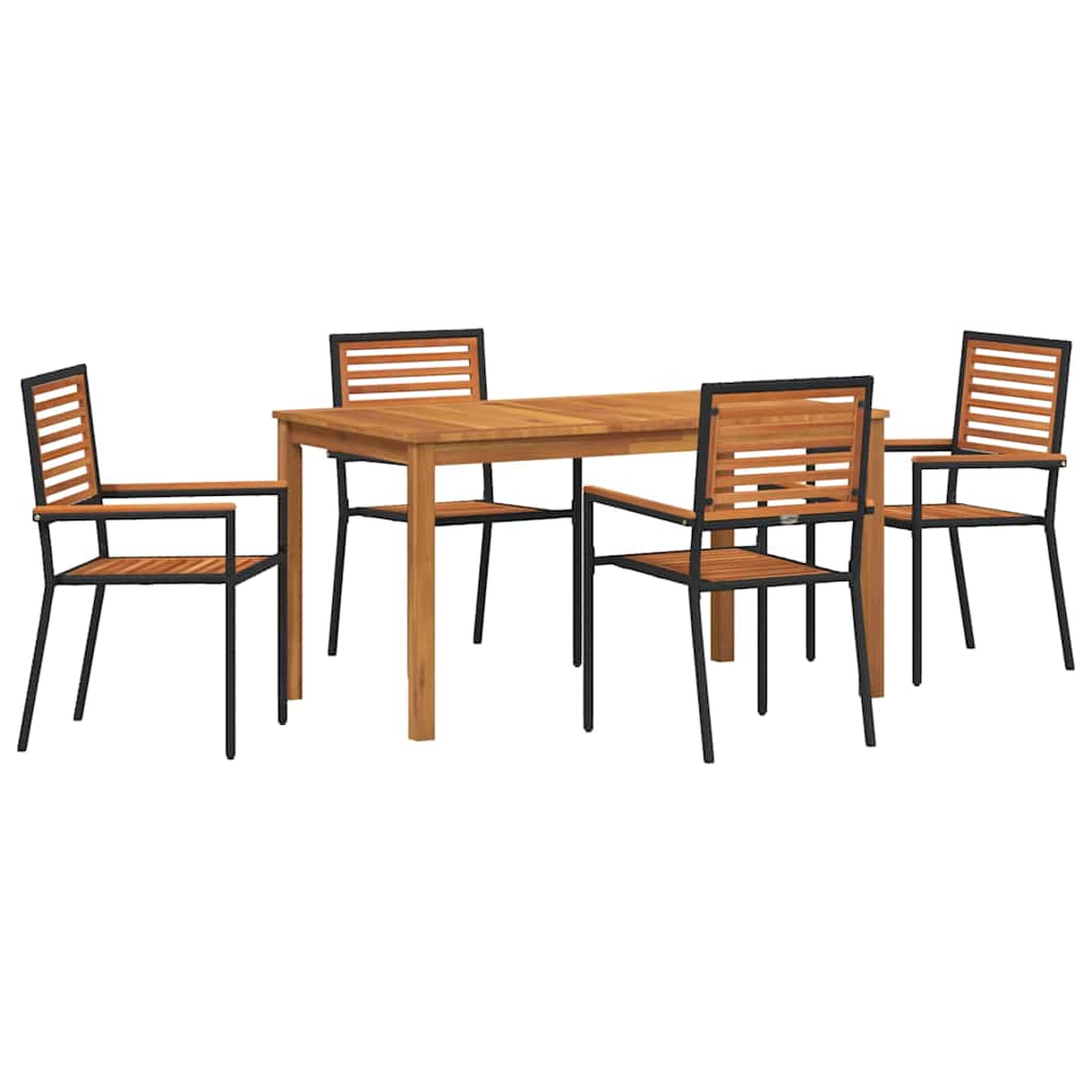 Set da Pranzo per Giardino 5 pz Nero Legno di Acacia Massello