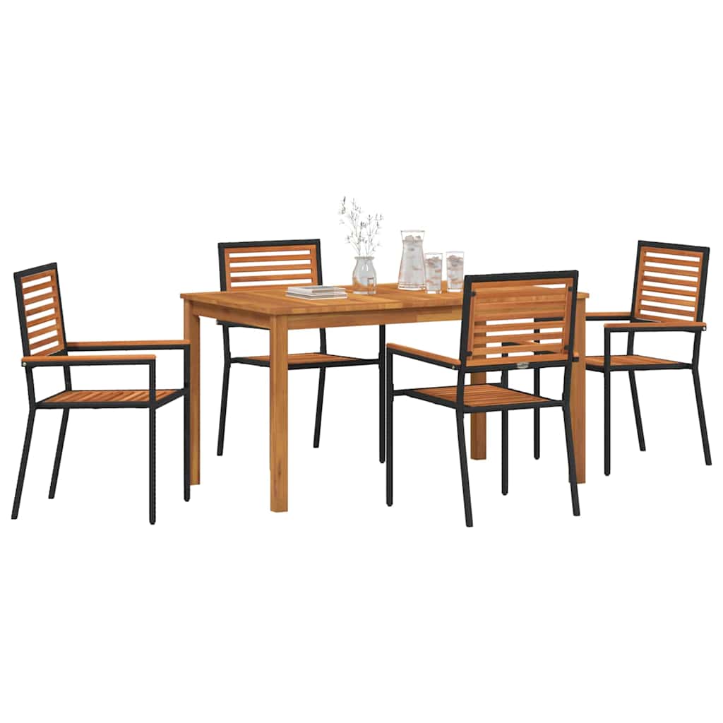 Set da Pranzo per Giardino 5 pz Nero Legno di Acacia Massello