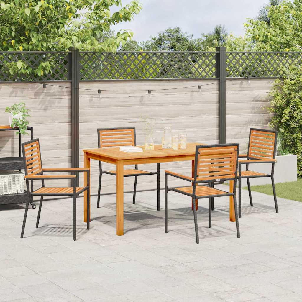 Set da Pranzo per Giardino 5 pz Nero Legno di Acacia Massello