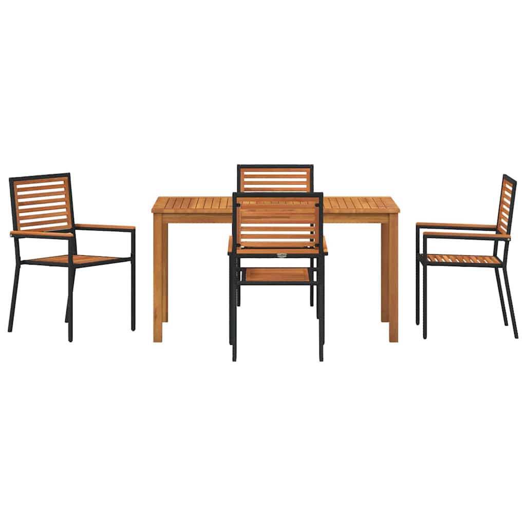 Set da Pranzo per Giardino 5 pz Nero Legno di Acacia Massello