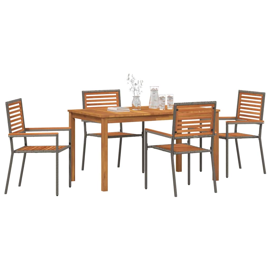 Set da Pranzo per Giardino 5 pz Grigio Legno di Acacia Massello