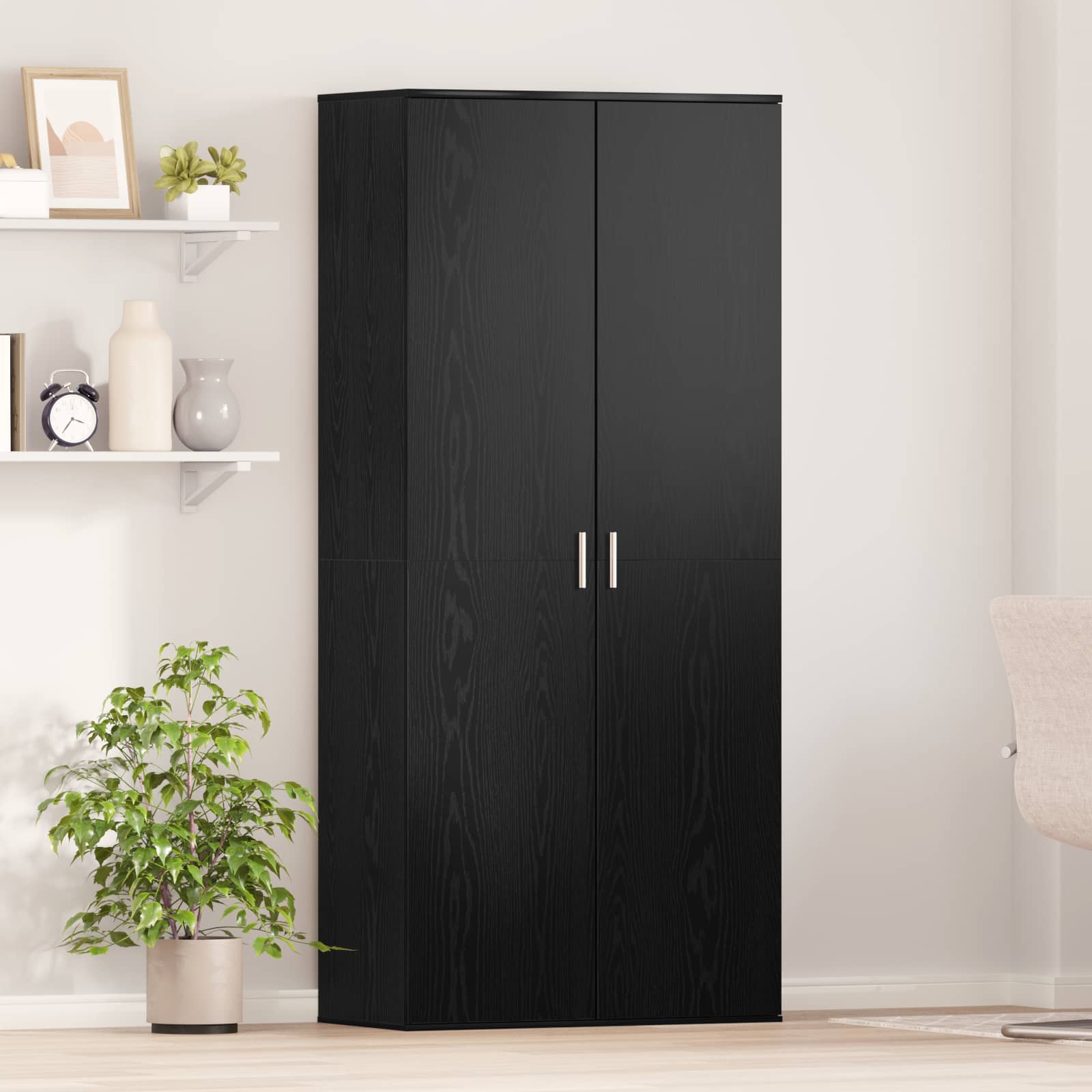 Credenza 80 x 39 x 178 cm Legno ingegnerizzato Rovere Nero