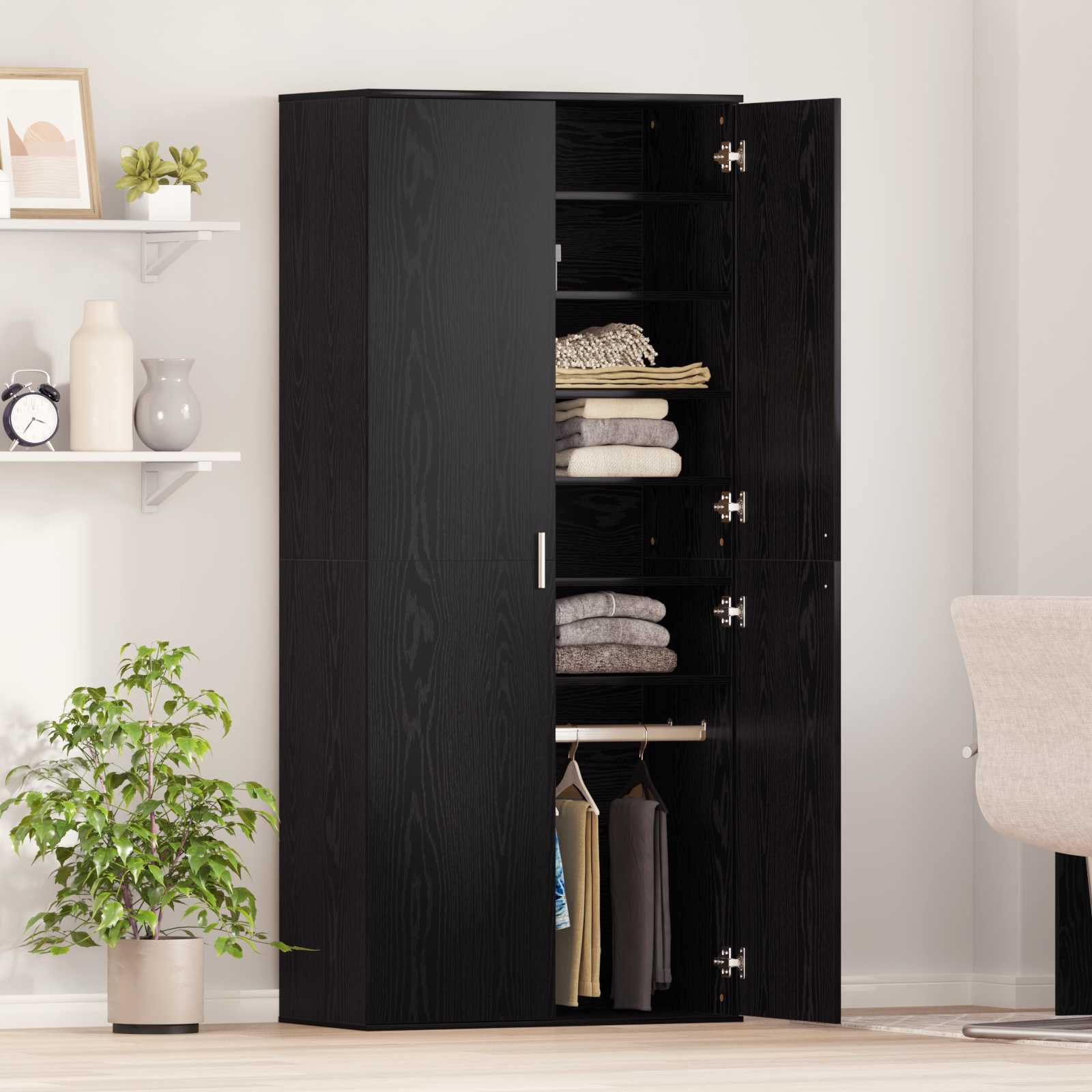 Credenza 80 x 39 x 178 cm Legno ingegnerizzato Rovere Nero