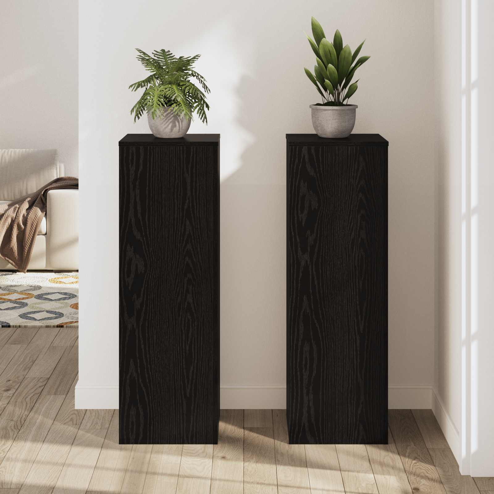Supporto per piante 2 pz Rovere Nero 33 x 33 x 100 cm