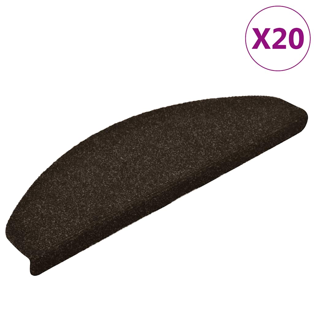 Tappetini per scale autoadesivi 20 pz 65x21x4 cm marrone scuro semicircolari grandi