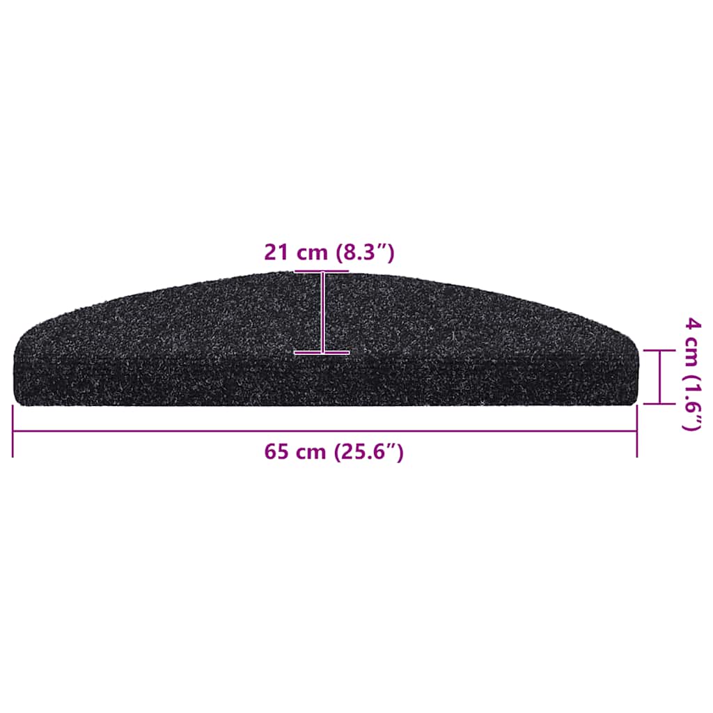 Tappetini per scale autoadesivi 30 pz 65x21x4 cm neri semicircolari grandi