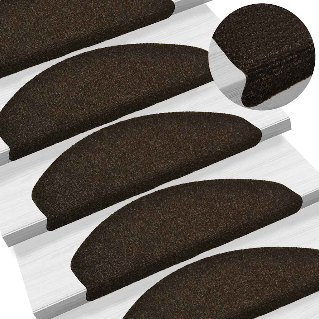 Tappetini per scale autoadesivi 30 pz 65x21x4 cm marrone scuro semicircolari grandi