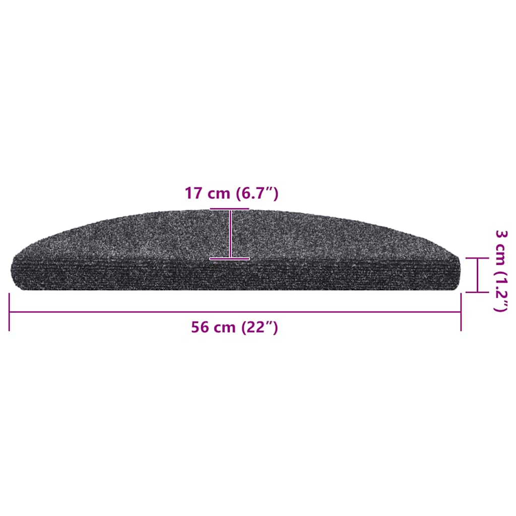 Tappetini per scale autoadesivi 30 pz 56x17x3 cm Grigio scuro semicircolari