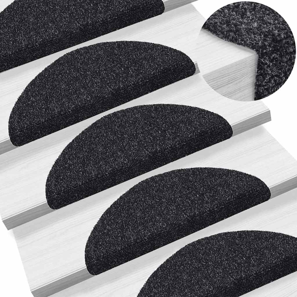 Tappetini per scale autoadesivi 30 pz 56x17x3 cm neri semicircolari