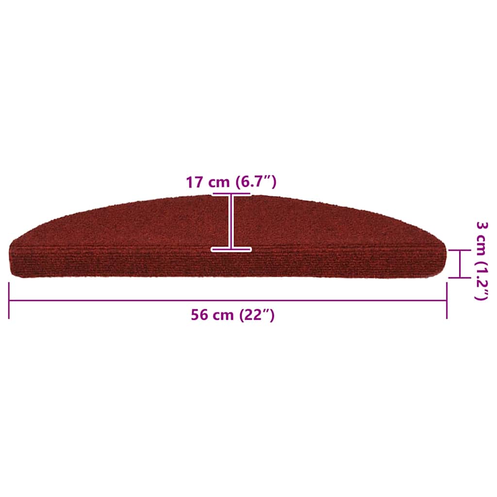 Tappetini per scale autoadesivi 30 pz 56x17x3 cm Bordeaux Rosso Semicircolari