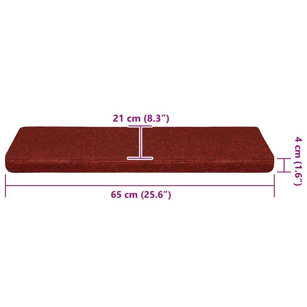 Tappetini per scale autoadesivi 30 pz 65x21x4 cm Bordeaux Rosso Bordo rettangolare