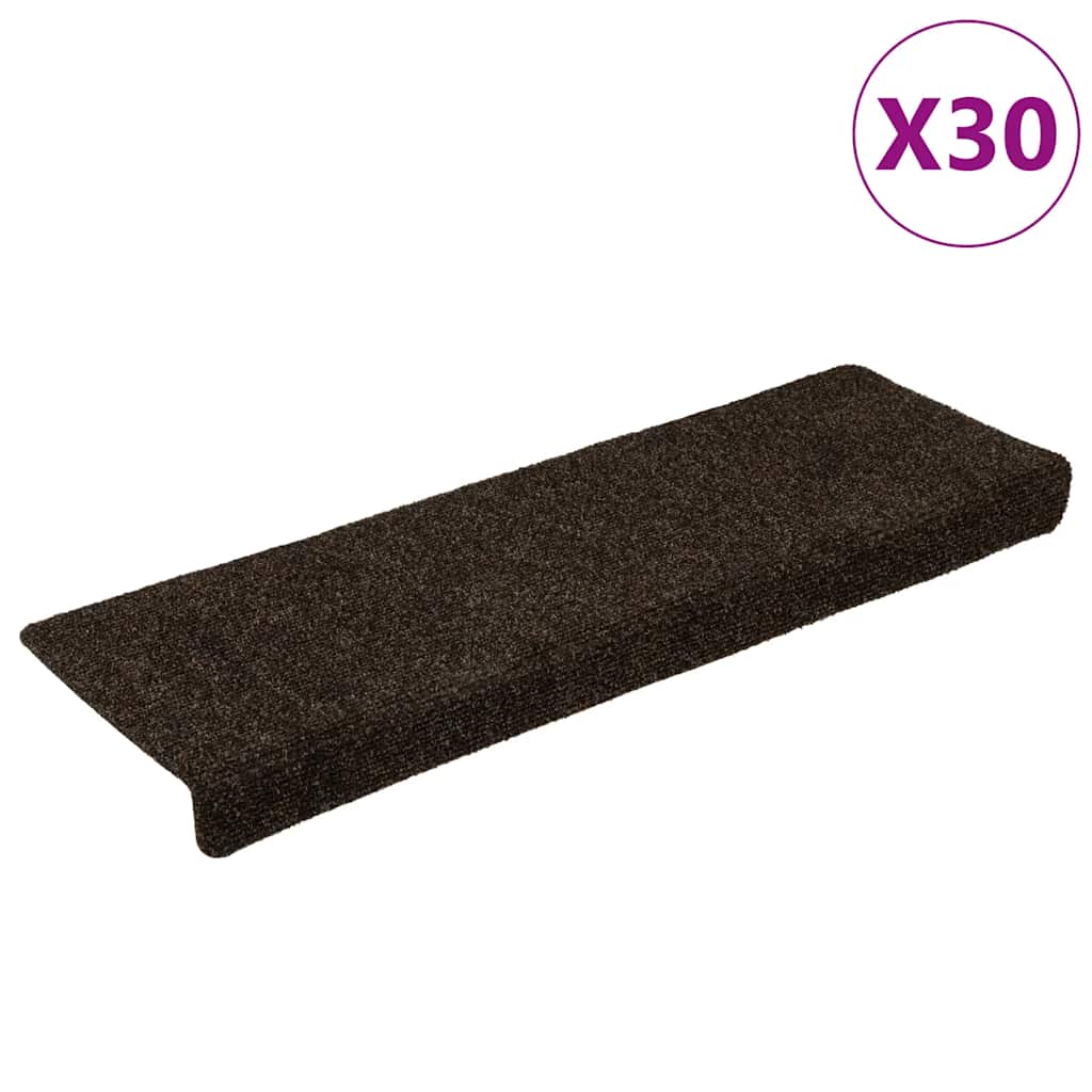 Tappetini per scale autoadesivi 30 pz 65x21x4 cm marrone scuro bordo rettangolare