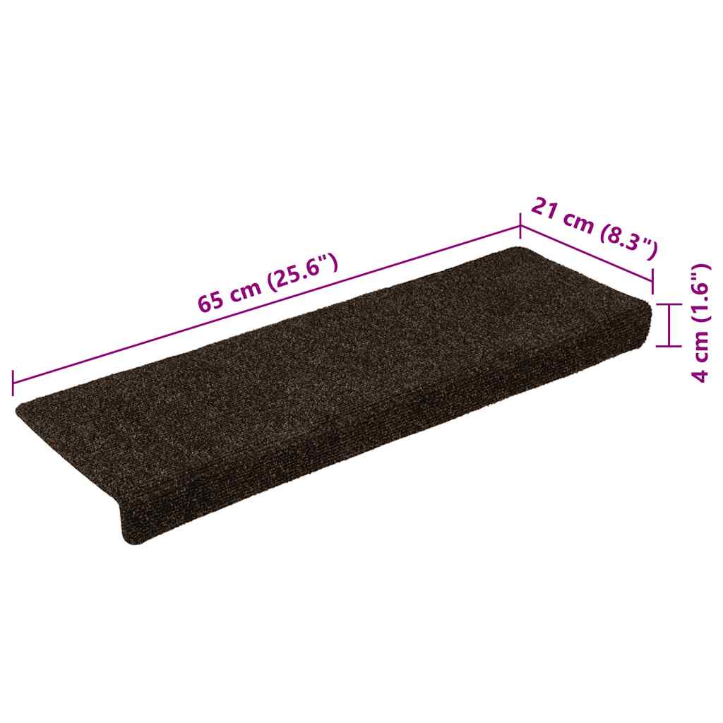 Tappetini per scale autoadesivi 30 pz 65x21x4 cm marrone scuro bordo rettangolare