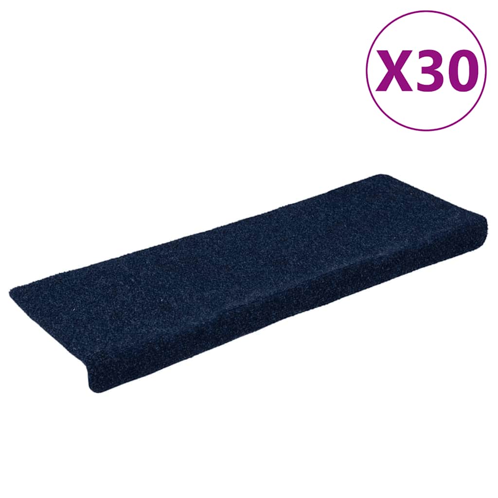 Tappetini per scale autoadesivi 30 pz 65x21x4 cm blu navy bordo rettangolare