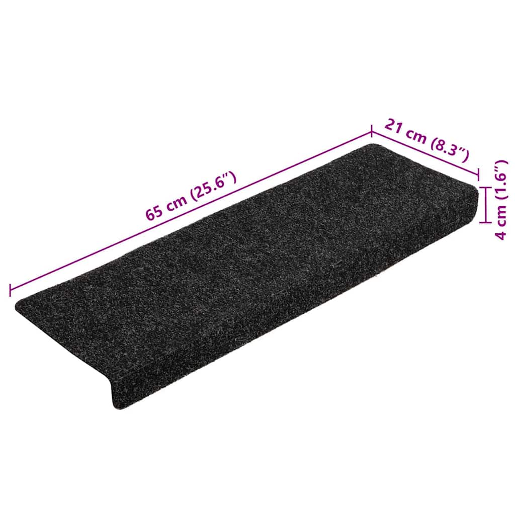 Tappetini per scale autoadesivi 20 pz 65x21x4 cm neri bordo rettangolare