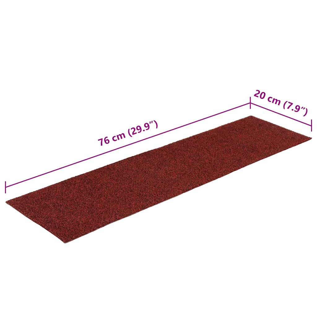Tappetini per scale autoadesivi 30 pz 76x20 cm Bordeaux Rosso Rettangolari