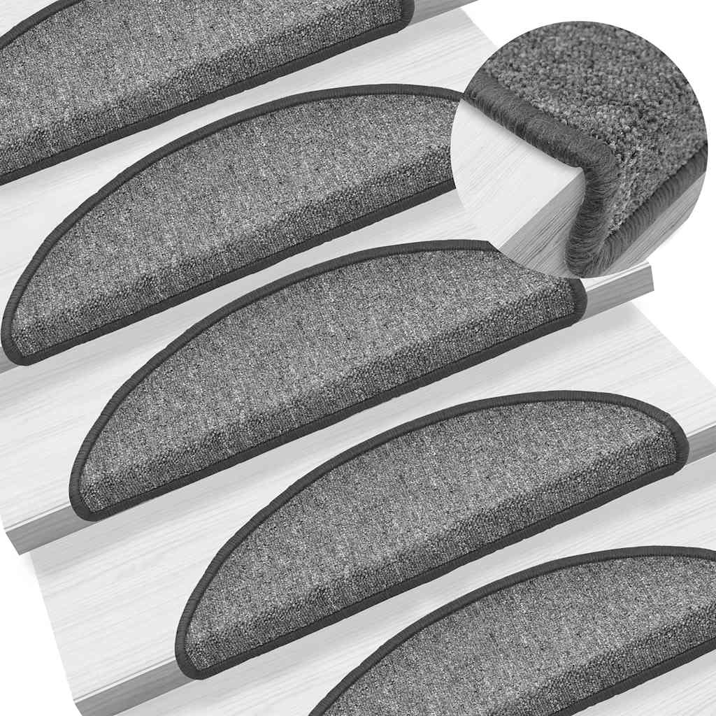 Tappetini per scale 30 pz 56x17x3 cm Grigio scuro Semicircolari