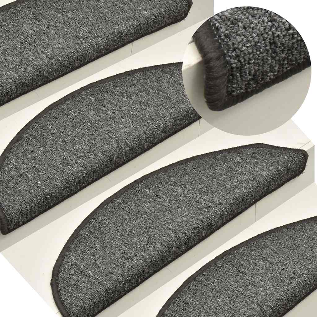 Tappetini per scale 30 pz 56x17x3 cm Grigio e Nero Semicircolari