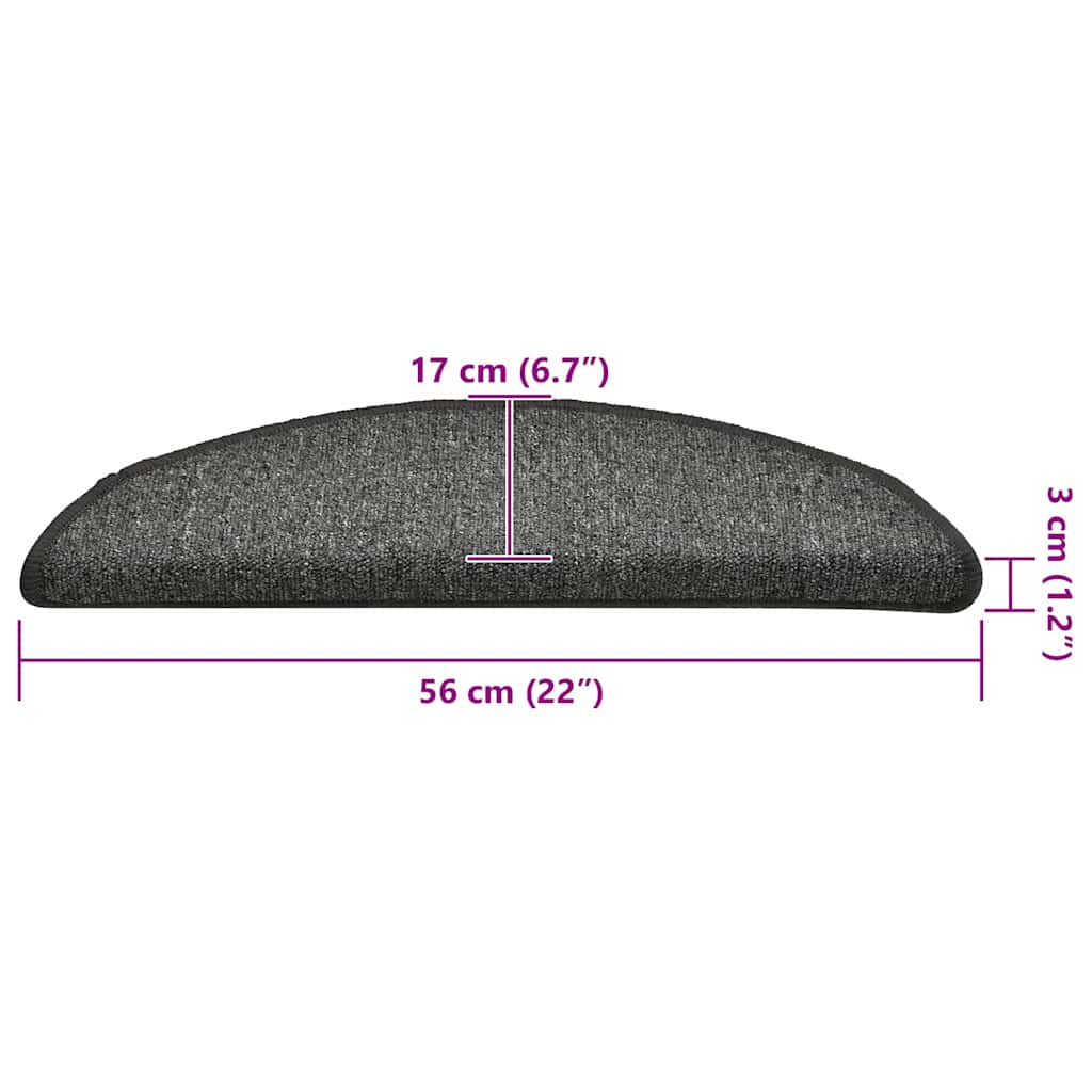 Tappetini per scale 30 pz 56x17x3 cm Grigio e Nero Semicircolari