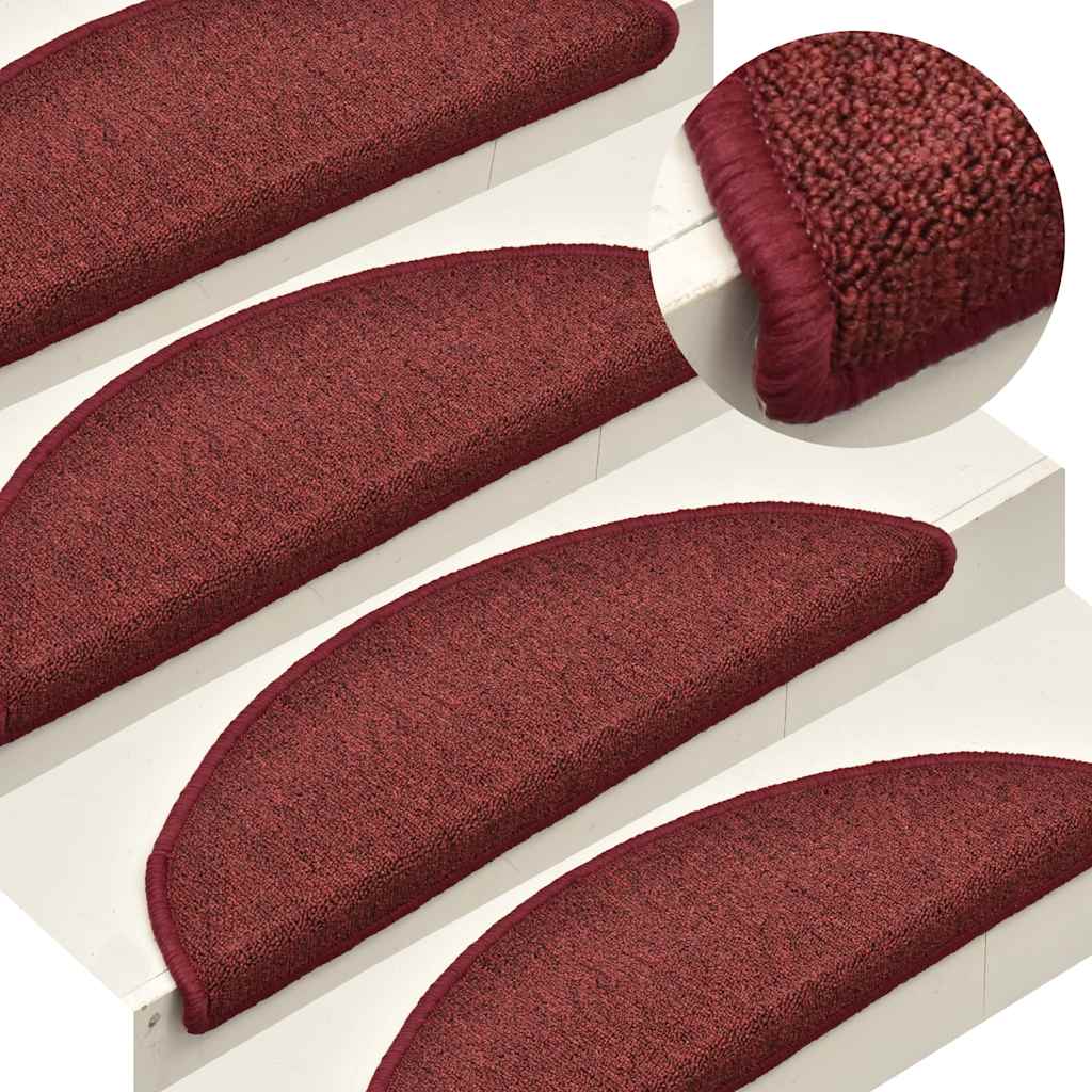 Tappetini per scale 30 pz 56x17x3 cm Bordeaux semicircolari