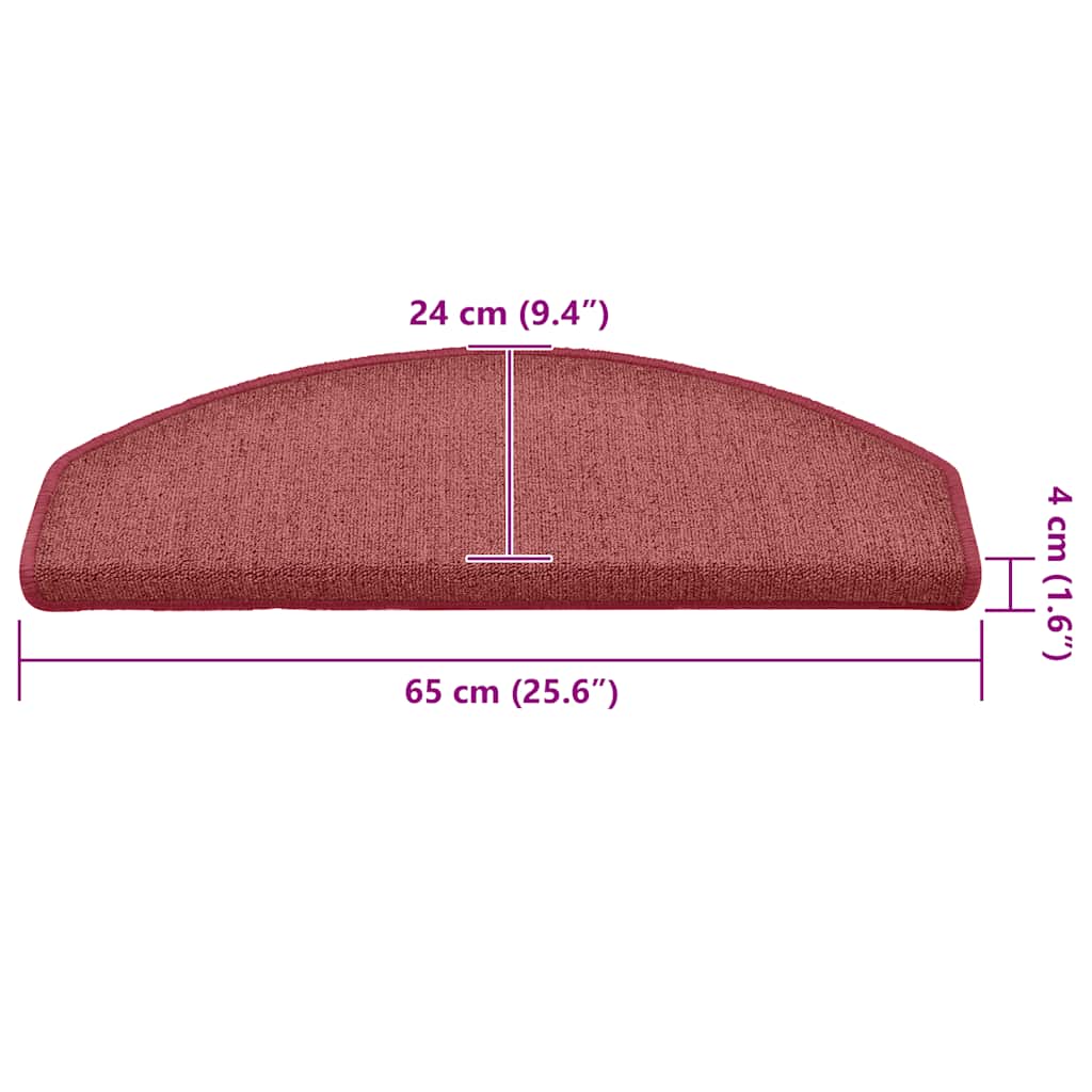 Tappetini per scale 30 pz 65x24x4 cm Bordeaux Semicircolari Grandi