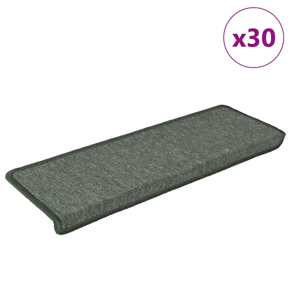Tappetini per scale 30 pz 65x21x4 cm Verde scuro con bordo rettangolare